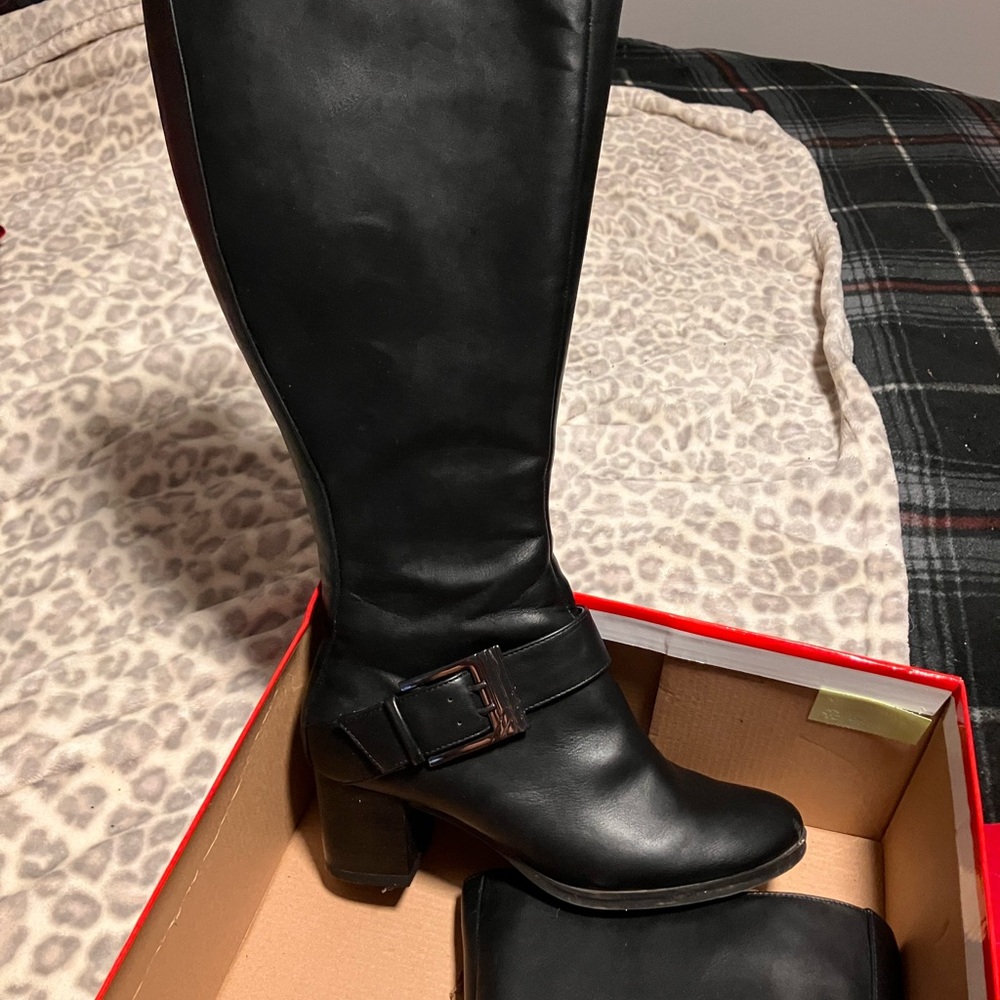 Aerosol’s size 6 wide boots. Worn indoors for a holiday party only .